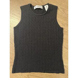 Vtg Valerie Stevens Merino Pure Wool UK Small Black Cable Knit Sweater vest